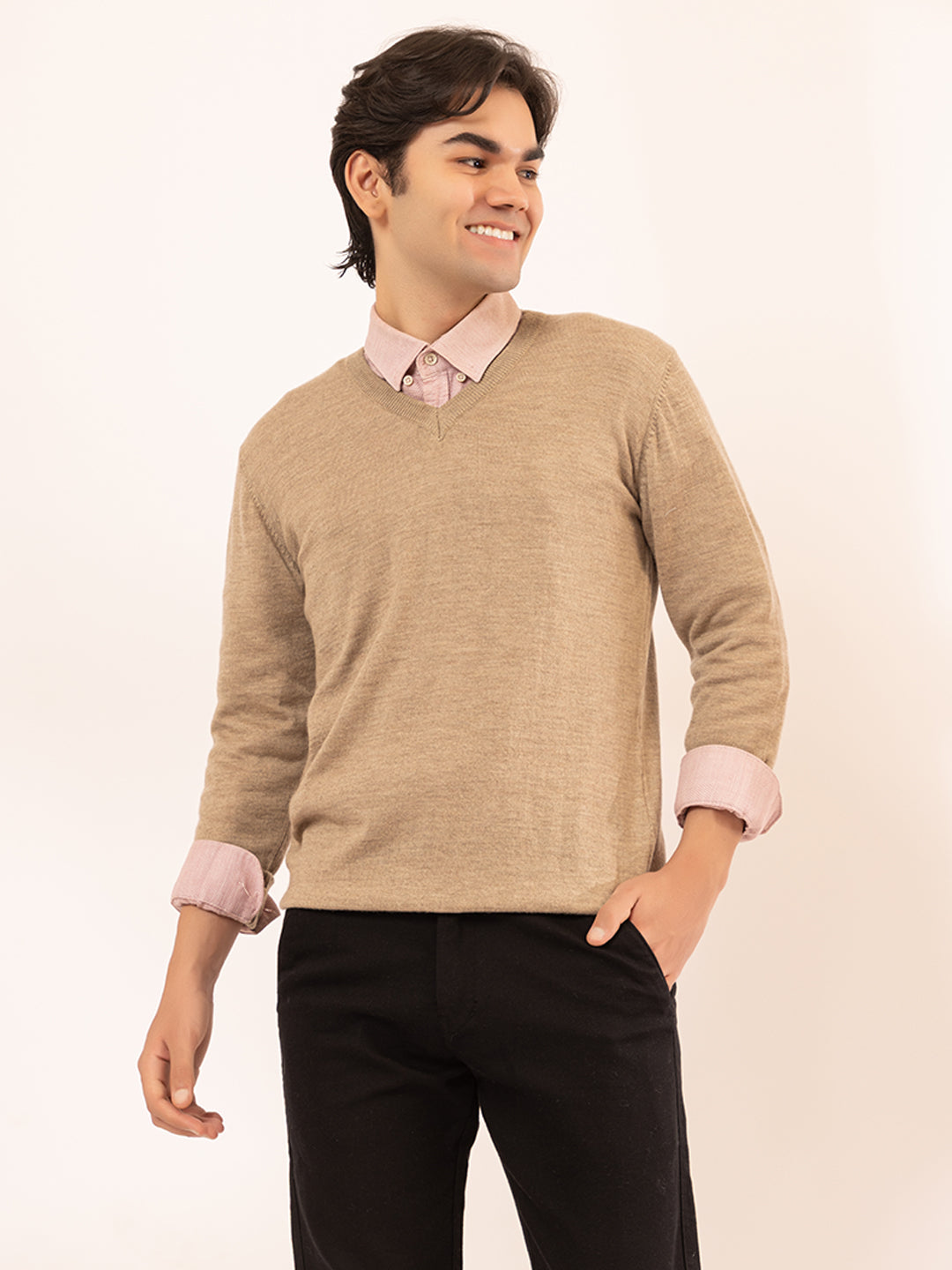 215 Solid Pullover I Wool I Woolmark Certified I Nutty Camel