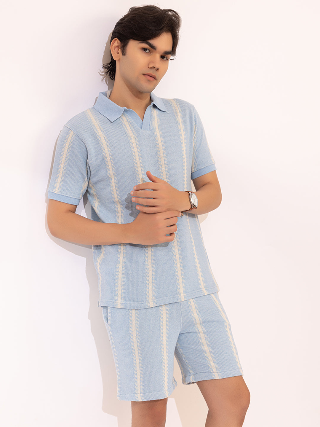 507 Striped Crochet Resort T-shirt I Sky
