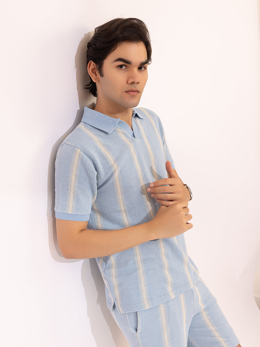 507 Striped Crochet Resort T-shirt I Sky