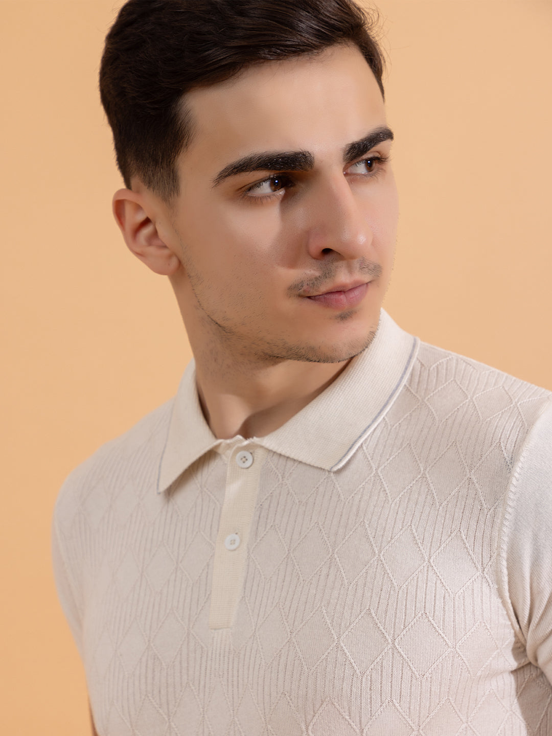 Paris Textured Knit Polo I 611 Ivory White