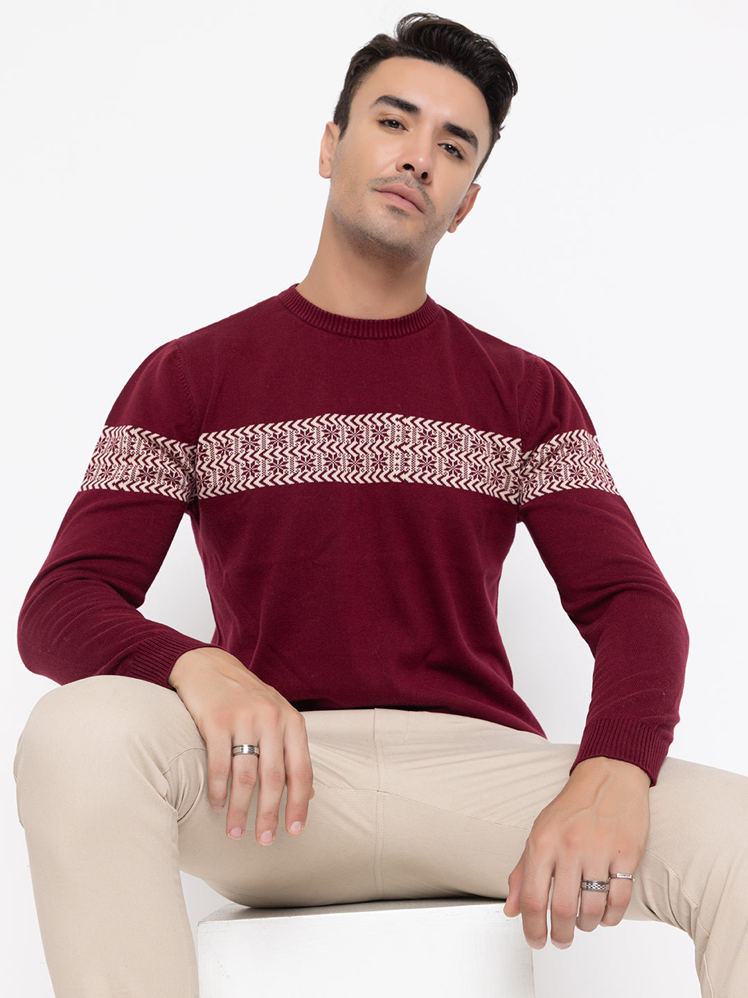 235 Maroon Pullover I Nordic Intarsia I Wine