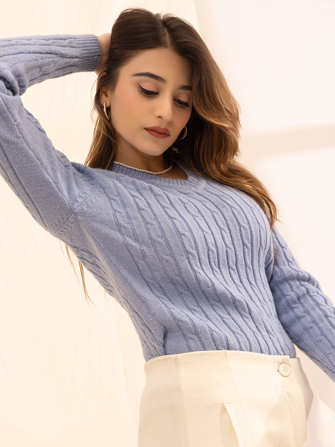 338 Chunky Cable Pullover I Sky