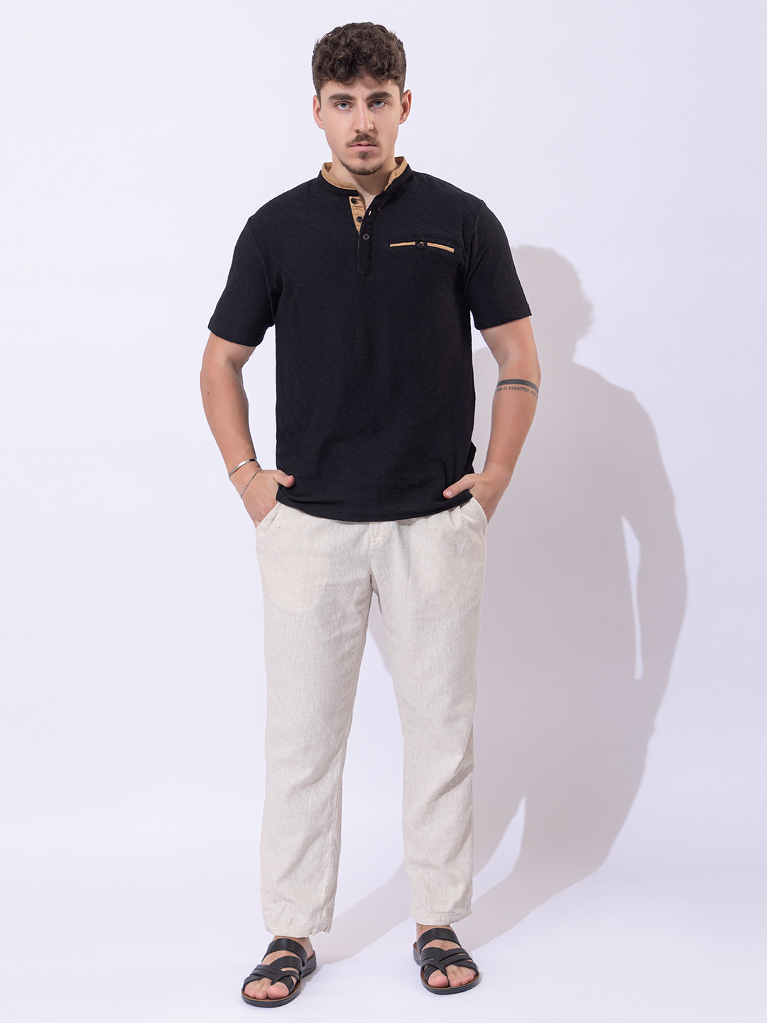 511 Crochet Resort Kurta Shirt I Black