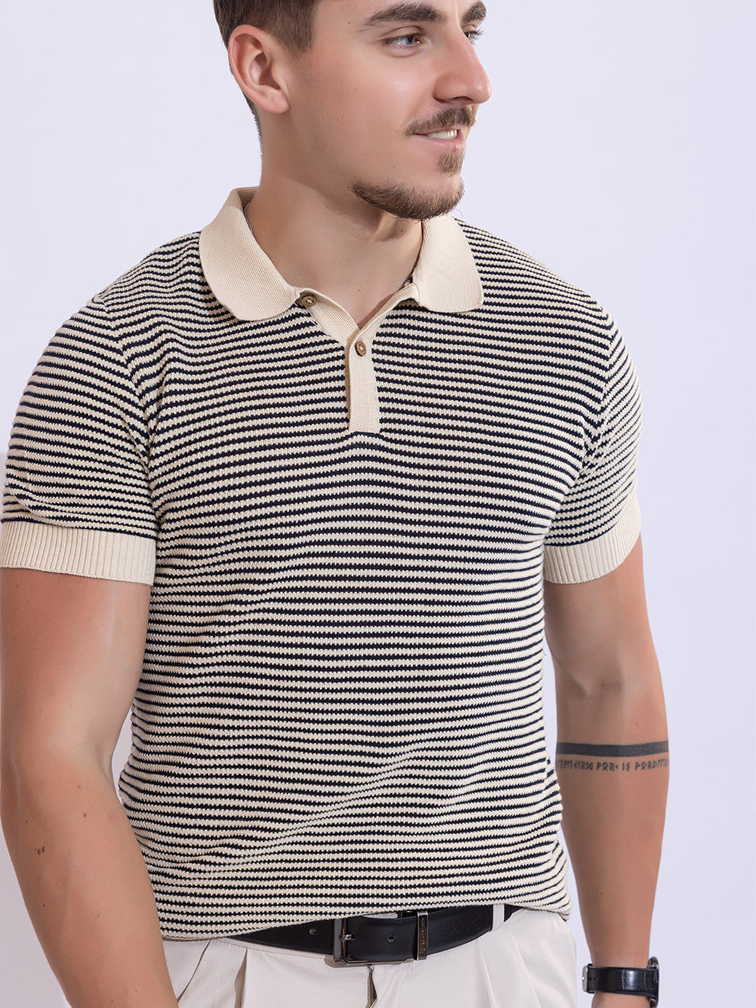 618 Textured Two-Tone Knit Polo I Navy