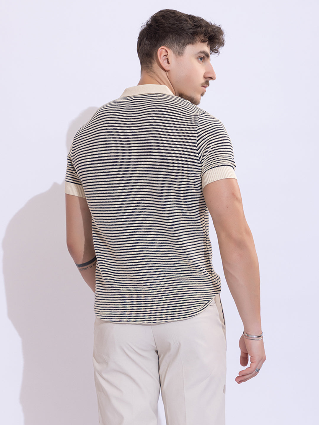 618 Textured Two-Tone Knit Polo I Navy
