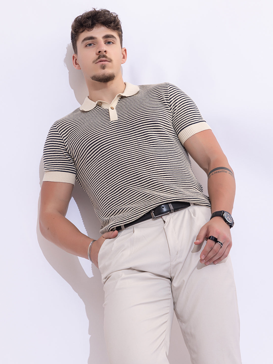 618 Textured Two-Tone Knit Polo I Navy