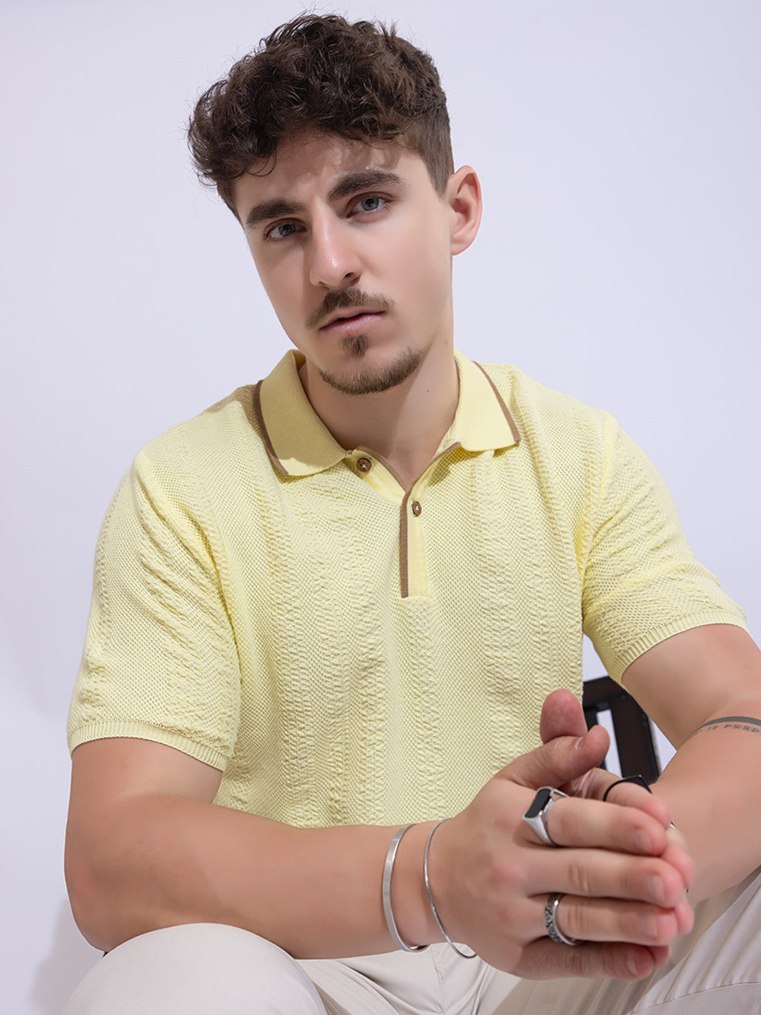 622 Textured Knit Polo I Limoncello