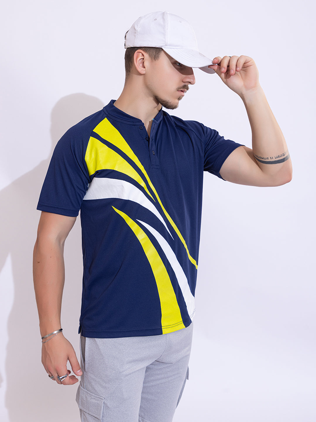 143 Mandarin Polo Dri-Fit Sports T-shirt I Blue