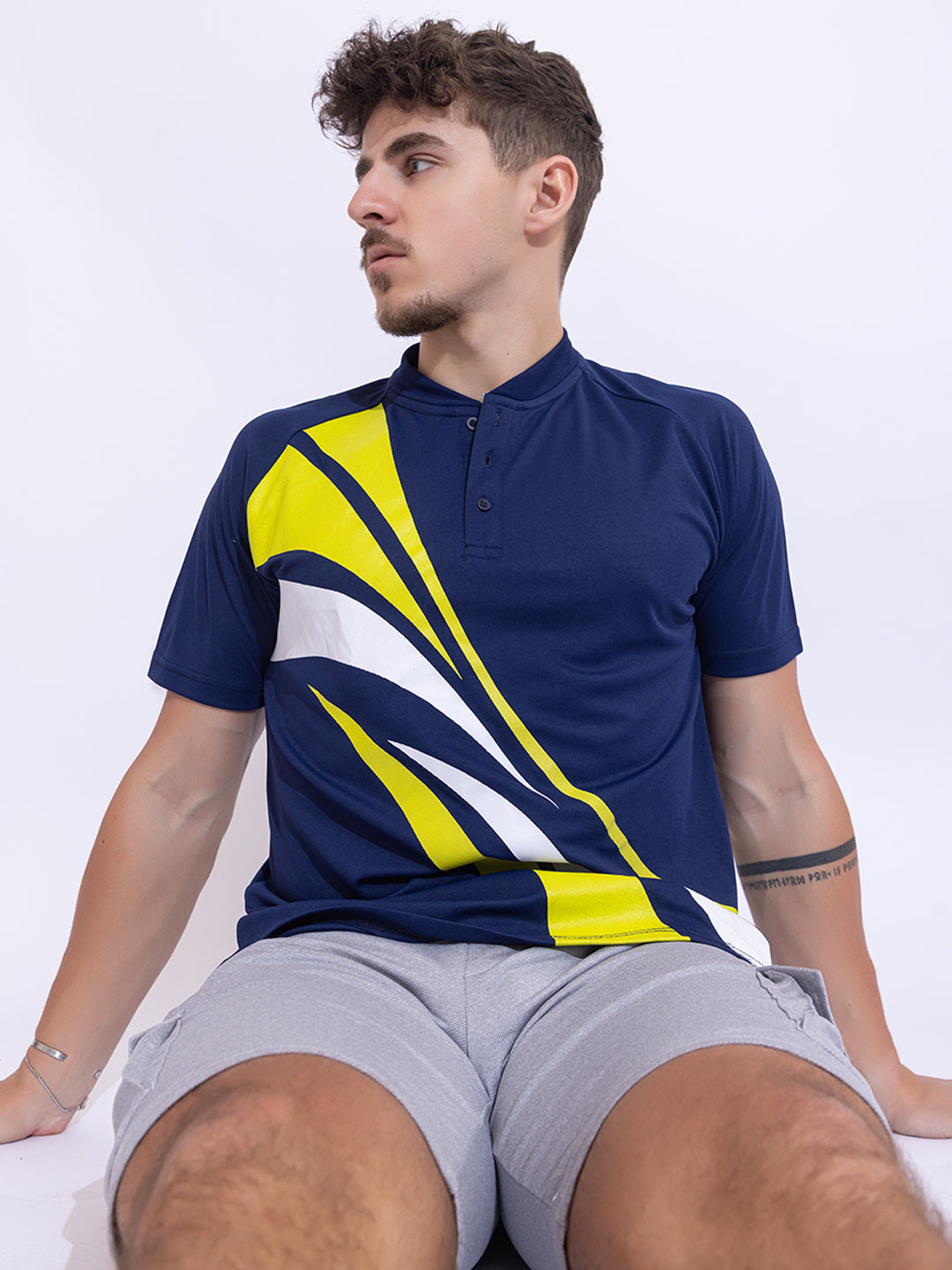 143 Mandarin Polo Dri-Fit Sports T-shirt I Blue