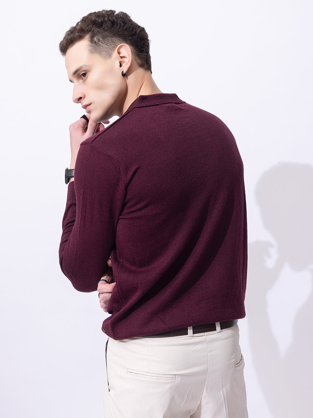 243 Cable Knit Woollen Polo I Woolmark Certified I Burgundy Wine