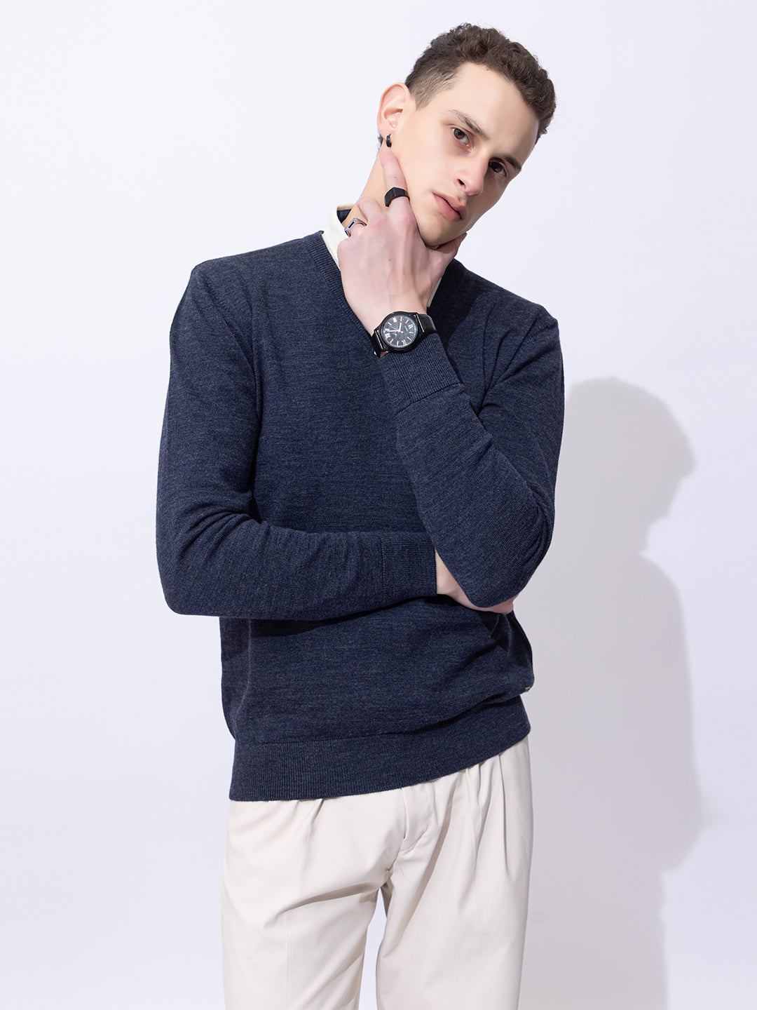 215 Solid Pullover I Wool I Woolmark Certified I BlueMelange