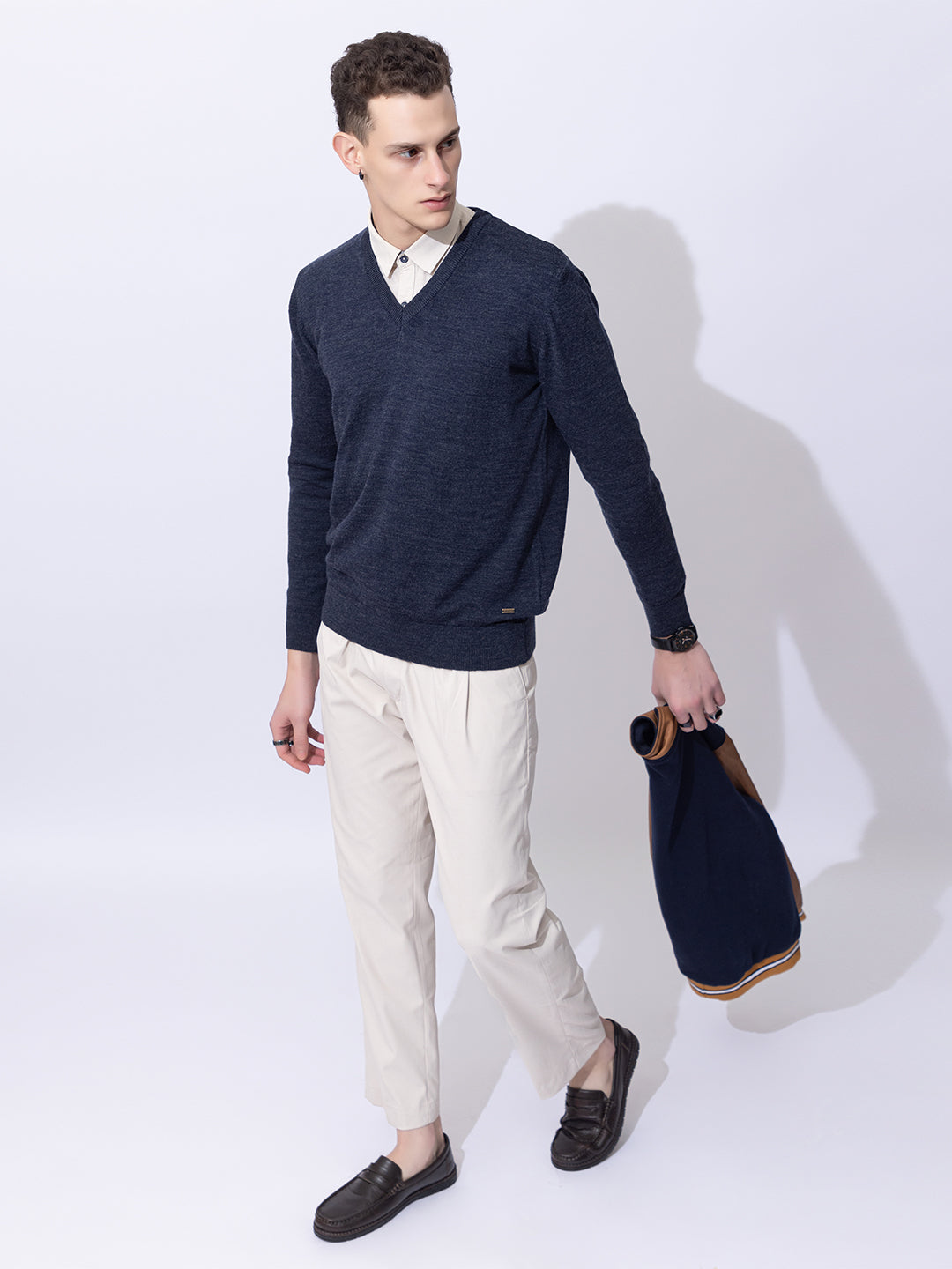 215 Solid Pullover I Wool I Woolmark Certified I BlueMelange