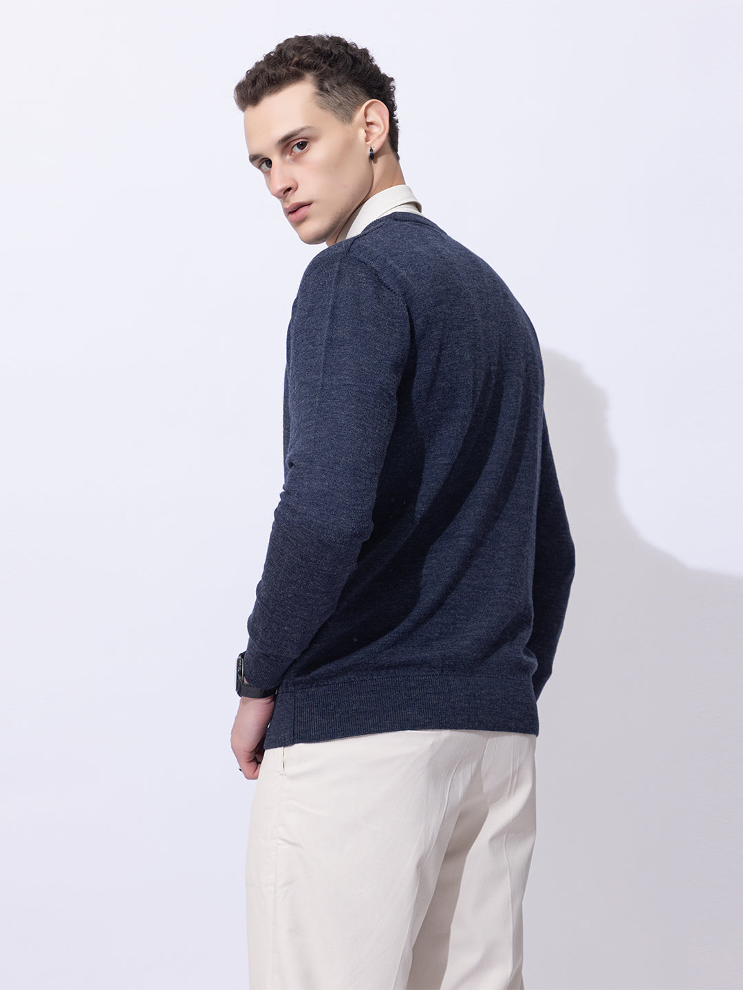 215 Solid Pullover I Wool I Woolmark Certified I BlueMelange