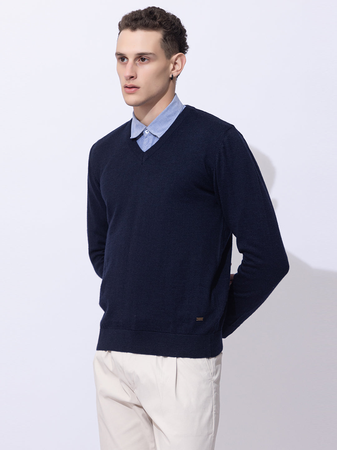 215 Solid Pullover I Wool I Woolmark Certified I Navy