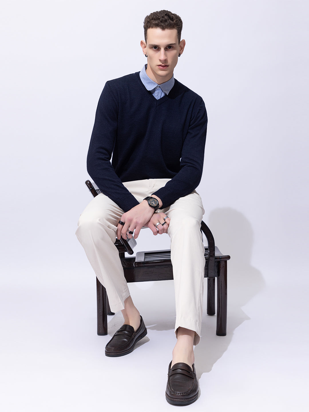 215 Solid Pullover I Wool I Woolmark Certified I Navy