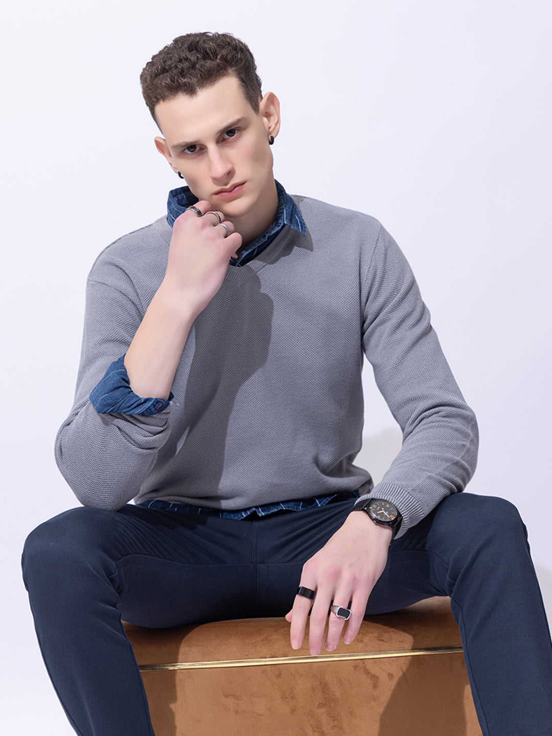 565 Textured Knit Pullover I Steel Grey