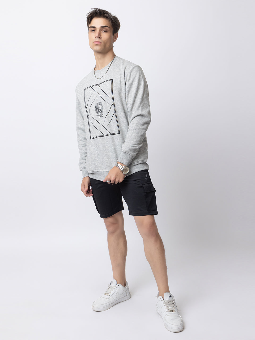 1002 Oversized Quilted Fleece Sweatshirt I Grey