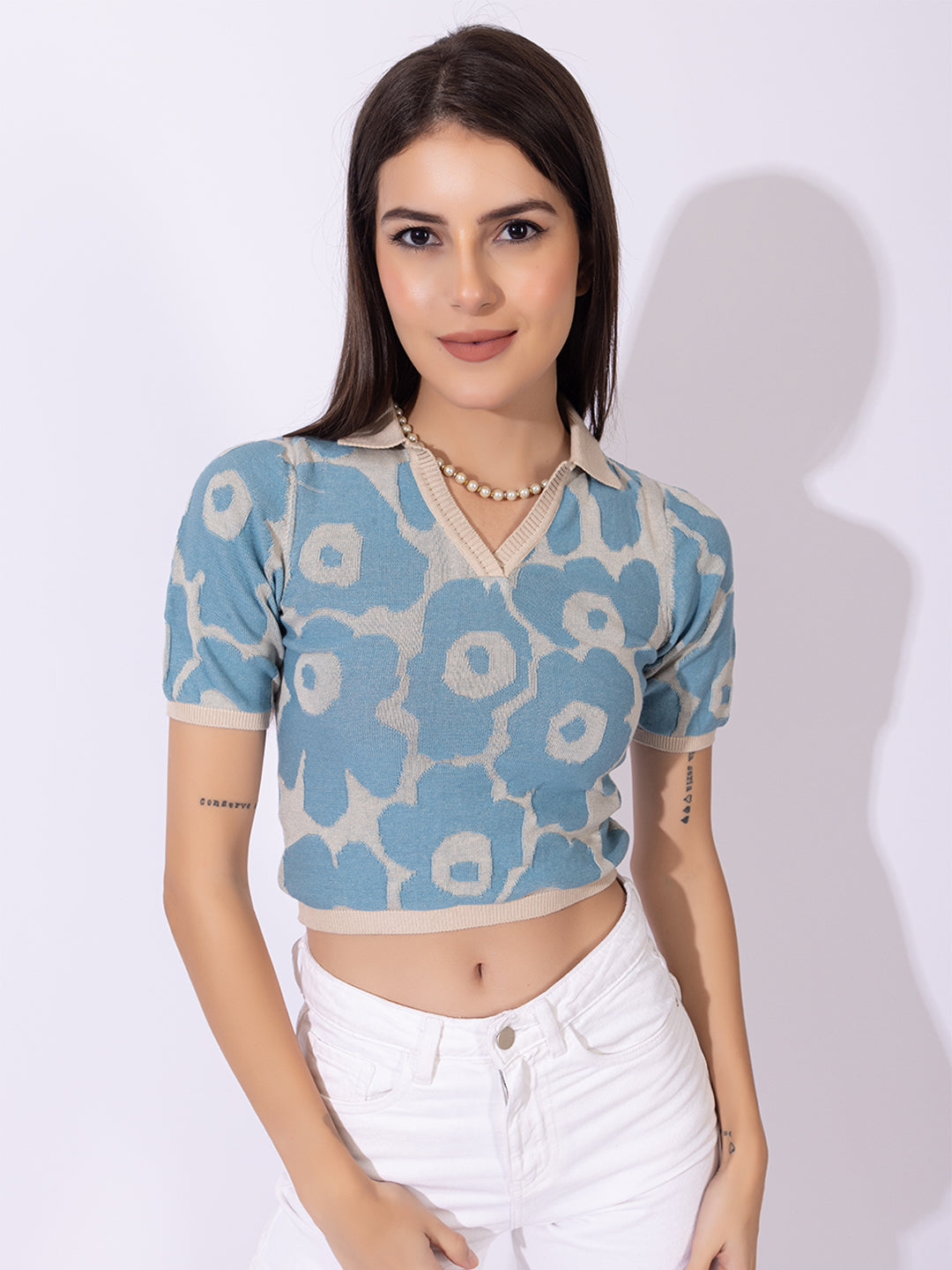 811 Floral Knit Party Top I Sky