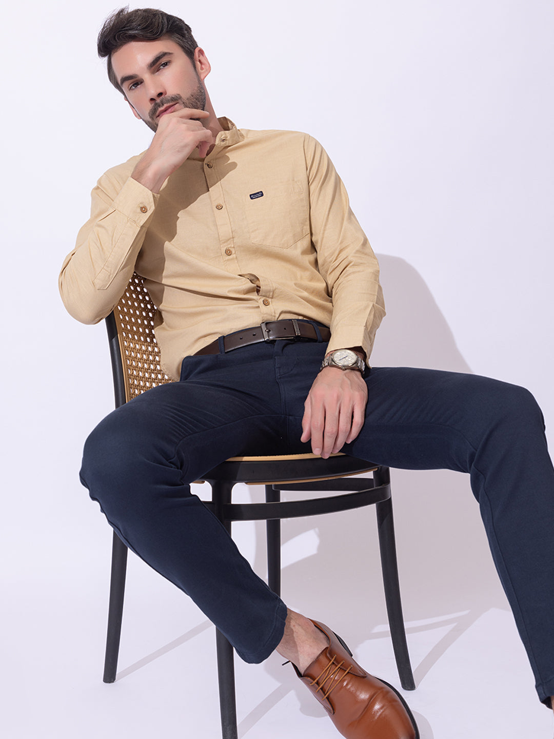 502 Men's Linen Smart Formal Shirt I Full Sleeves I Beige