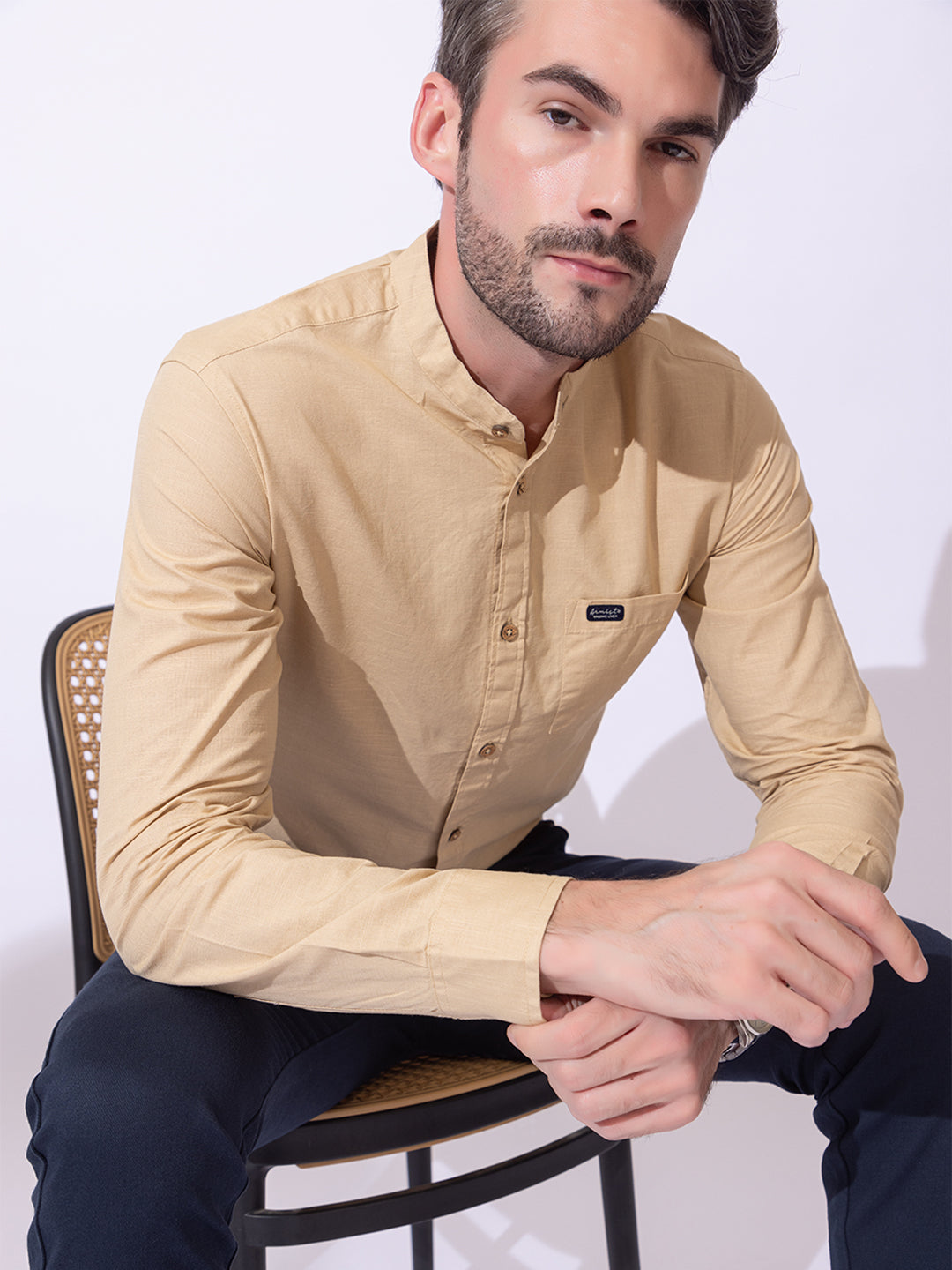 502 Men's Linen Smart Formal Shirt I Full Sleeves I Beige