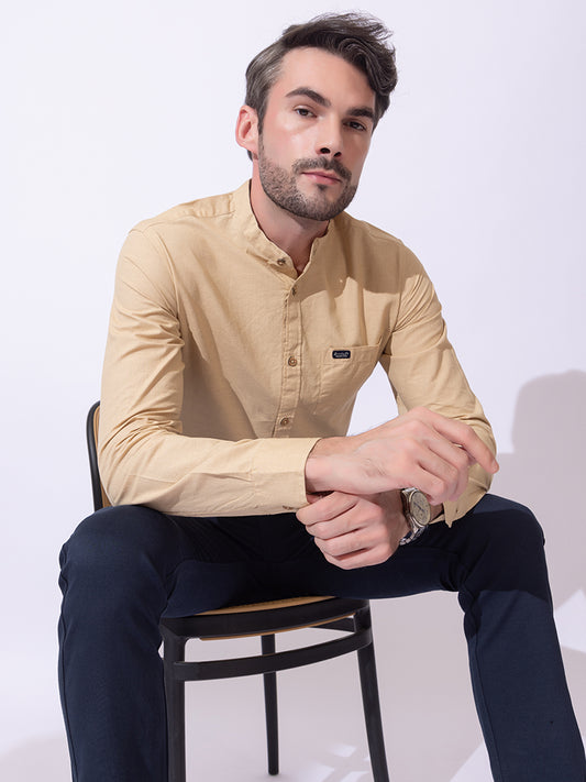 502 Men's Linen Smart Formal Shirt I Full Sleeves I Beige