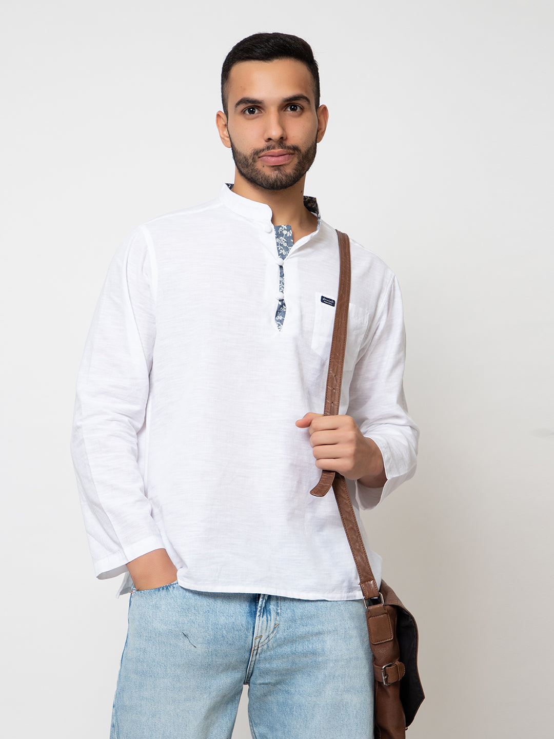 501 Men's Linen Smart Kurta Shirt I Full Sleeves I White