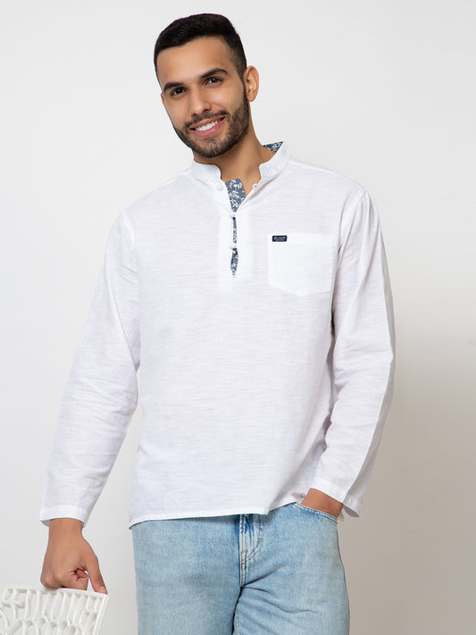 501 Men's Linen Smart Kurta Shirt I Full Sleeves I White