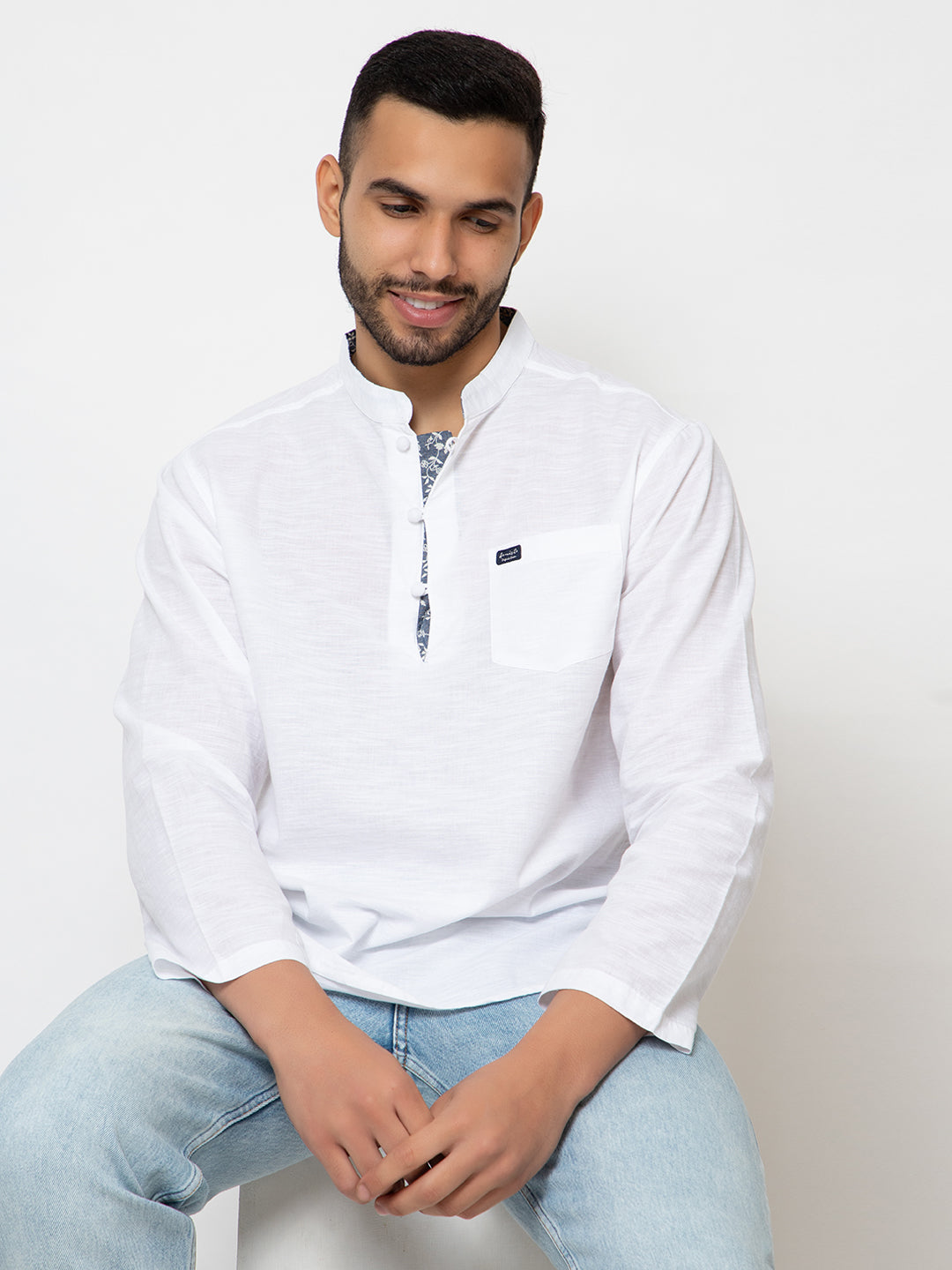 501 Men's Linen Smart Kurta Shirt I Full Sleeves I White