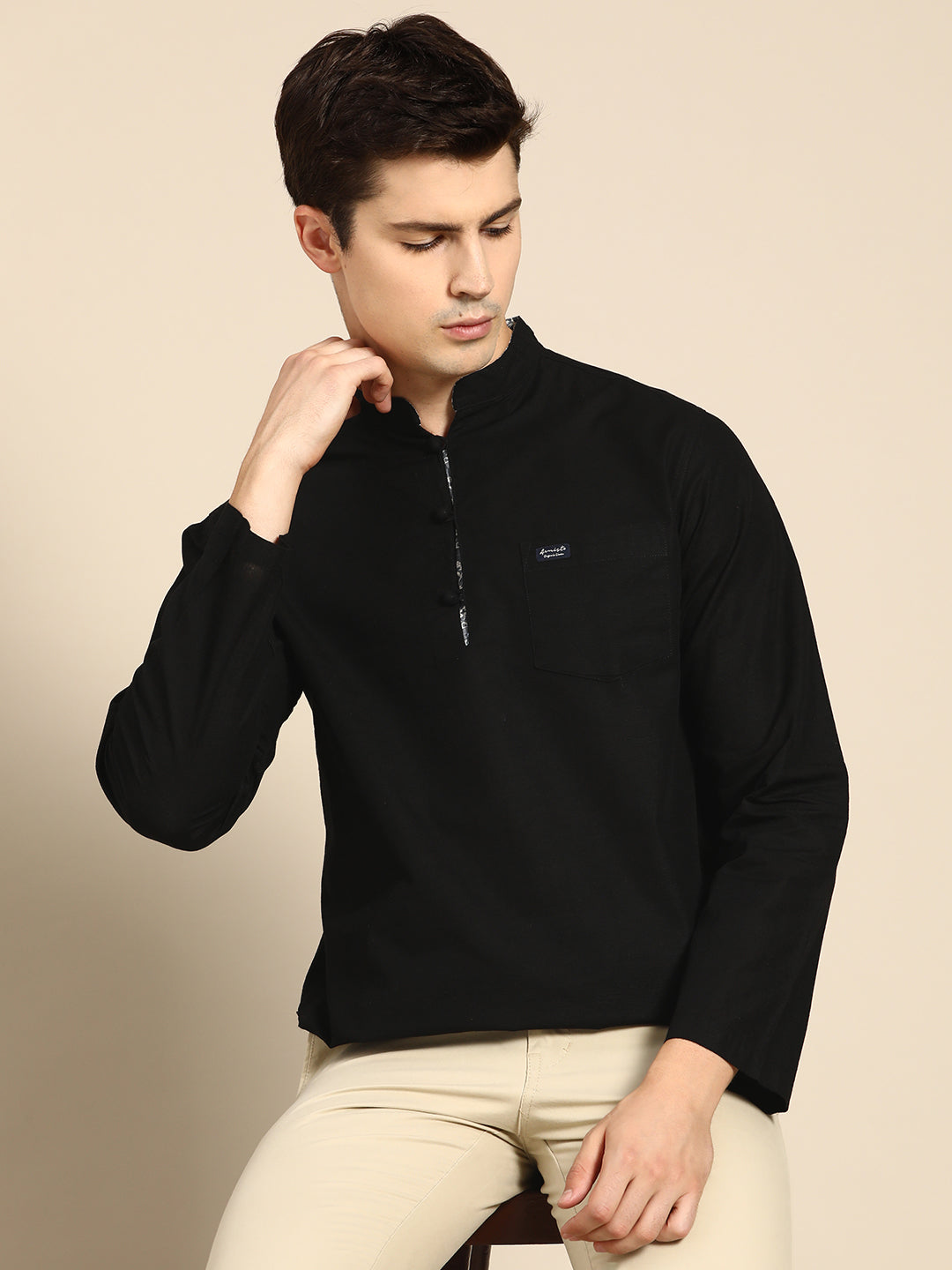 501 Men's Linen Smart Kurta Shirt I Black