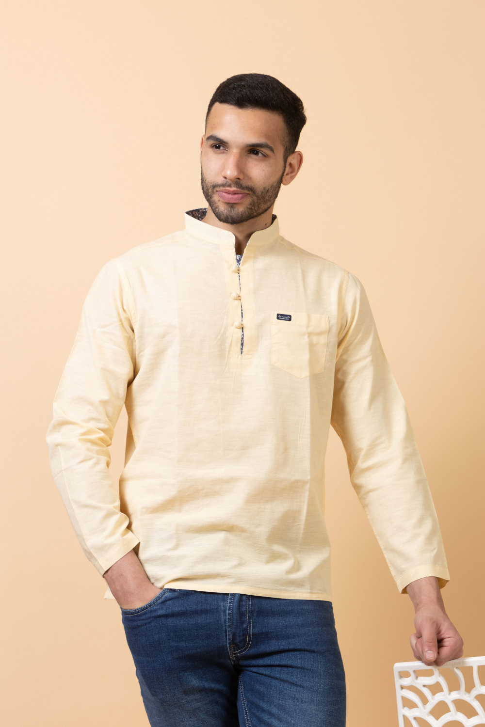 501 Men's Linen Smart Kurta Shirt I Yellow