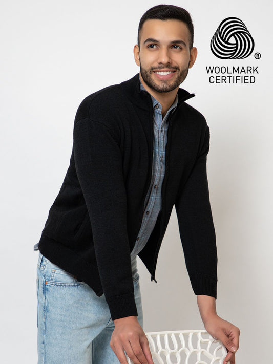 234 Full Zip Pullover I Wool I Woolmark Certified I Black