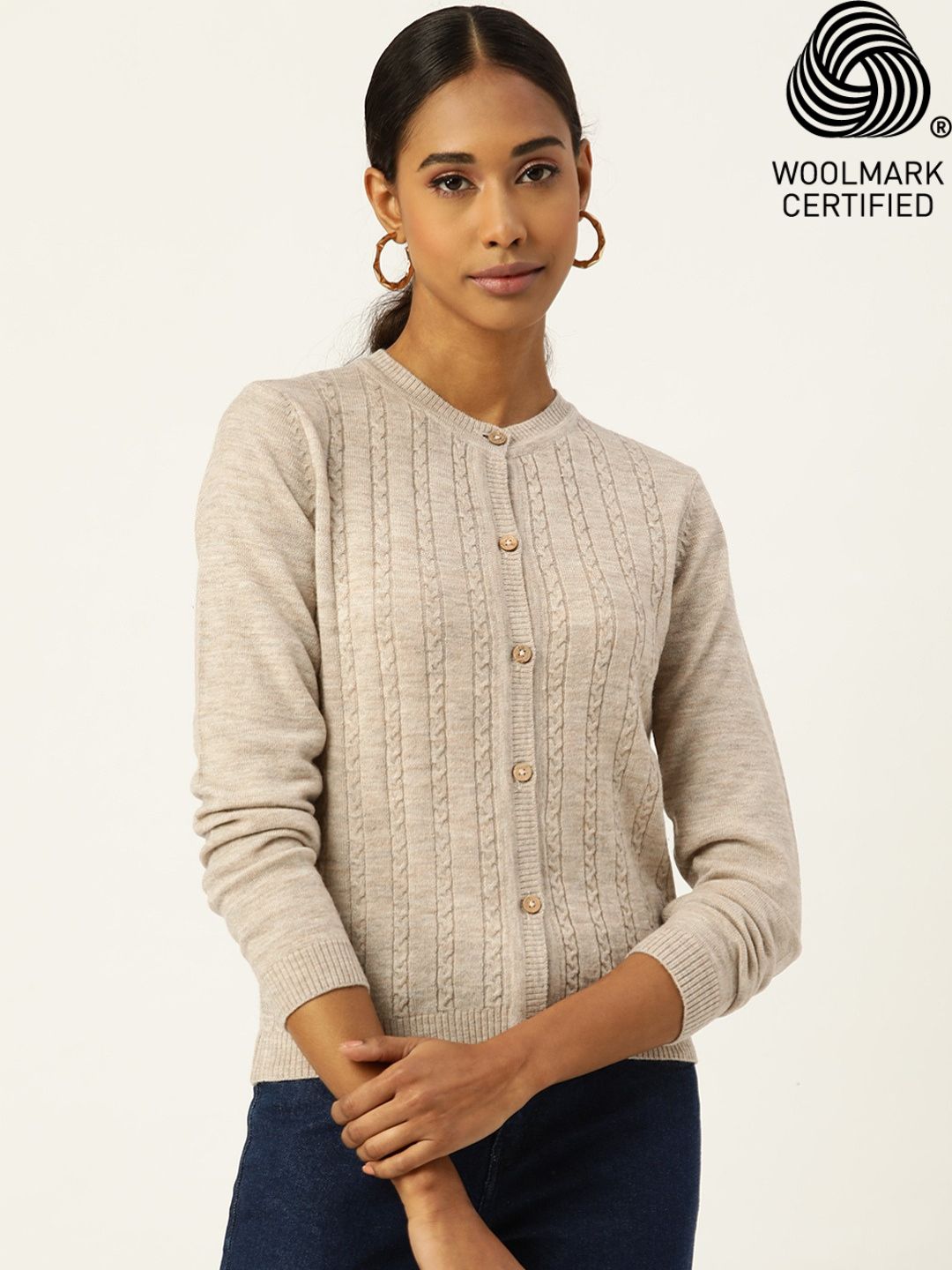 318 Wool Cable Knit Cardigan I Oatmeal (Woolmark Certified)