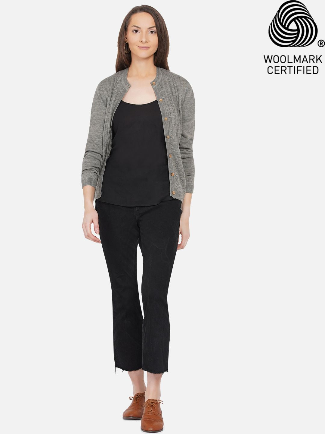 318 Wool Cable Knit Cardigan I Olive (Woolmark Certified)