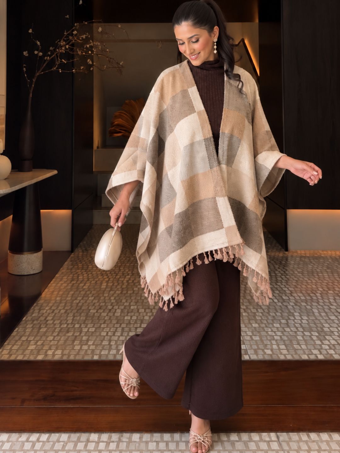 Winter 3-PC Knit Co-Ord Set I 341Camel I Top + Bottom + Cape