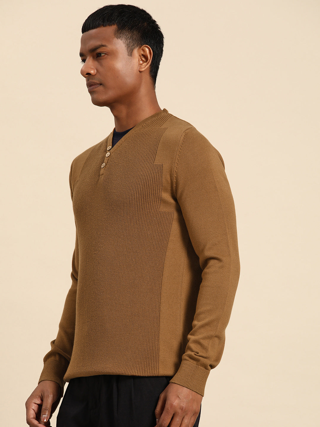 232 Textured Pullover I Mock Neck I Chocolate Brown