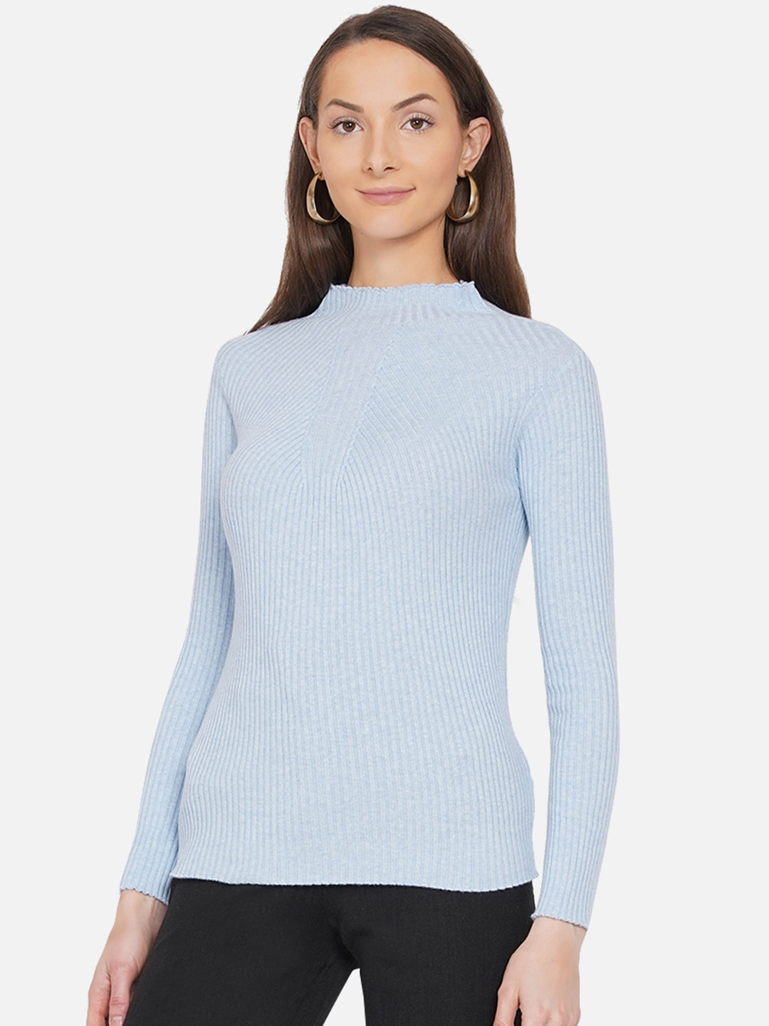 309 Ribbed High Neck Pullover I Sky Blue