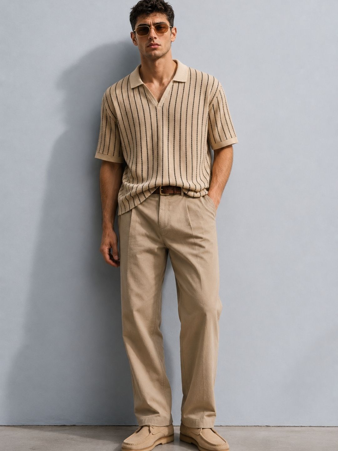 507 Striped Crochet Resort T-shirt I Camel