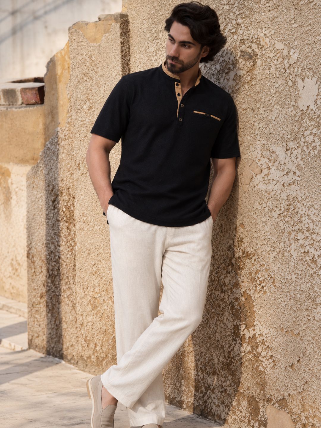 511 Crochet Resort Kurta Shirt I Black