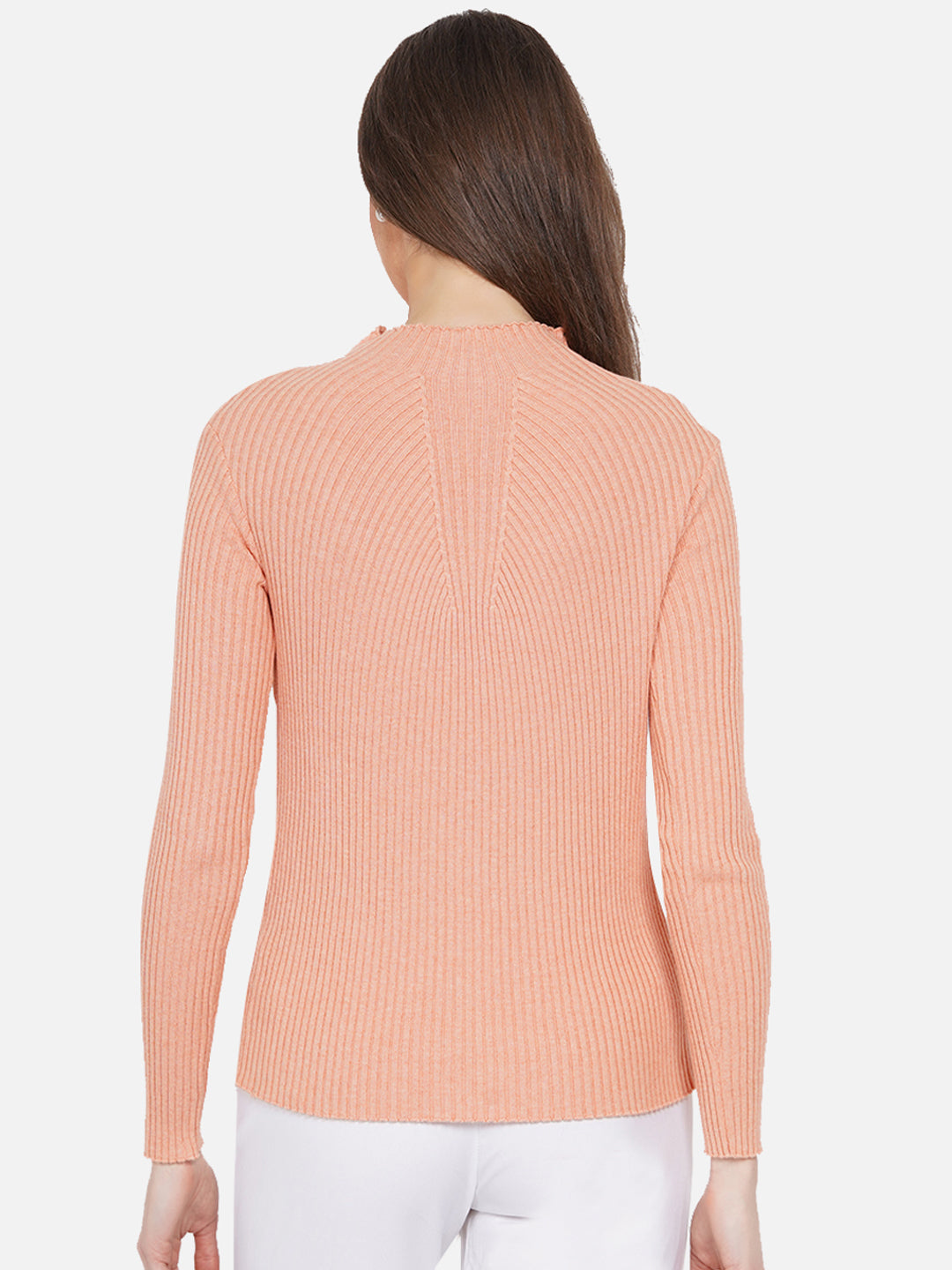 309 Ribbed High Neck Pullover I Juicy Peach
