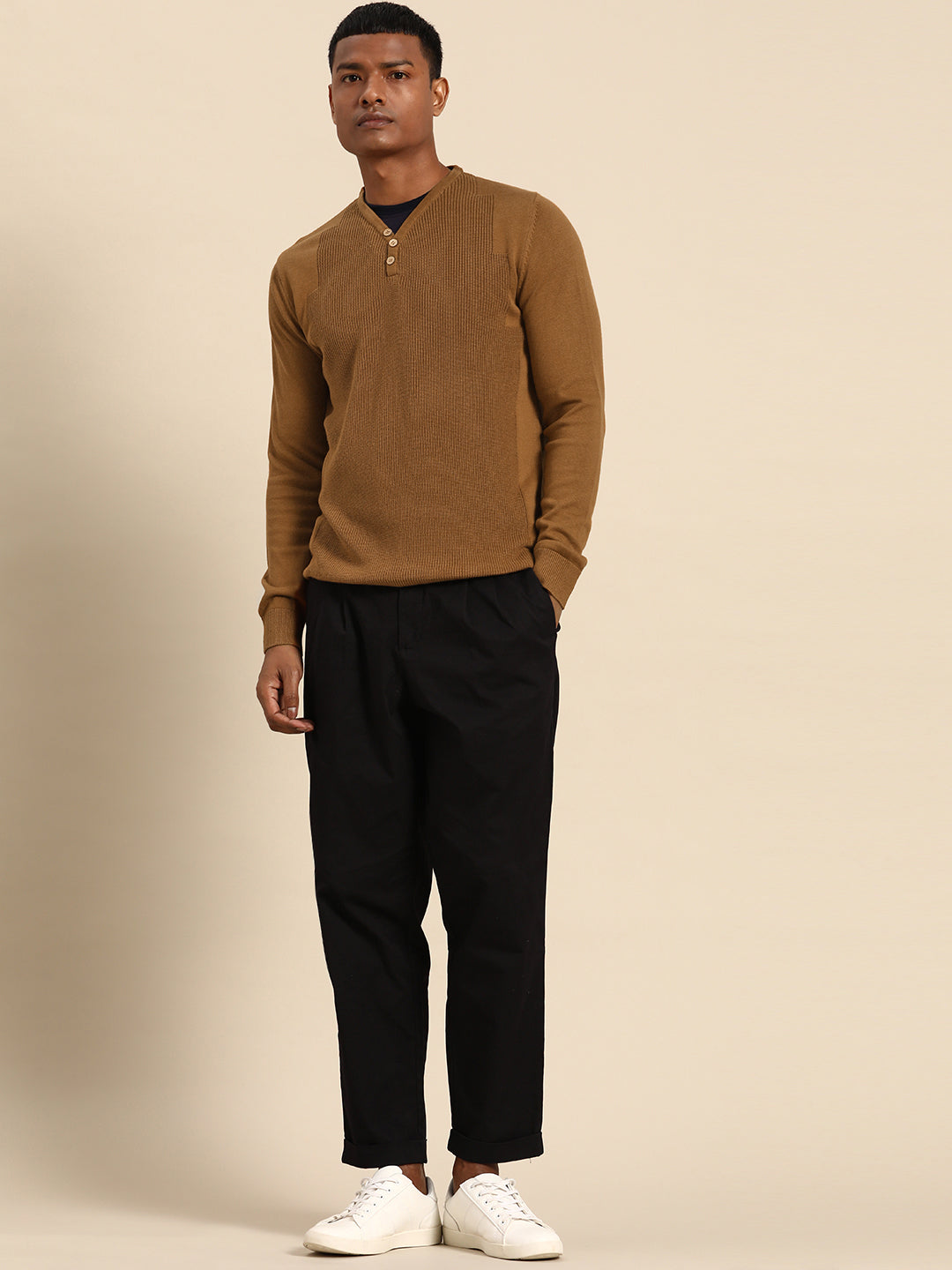 232 Textured Pullover I Mock Neck I Chocolate Brown