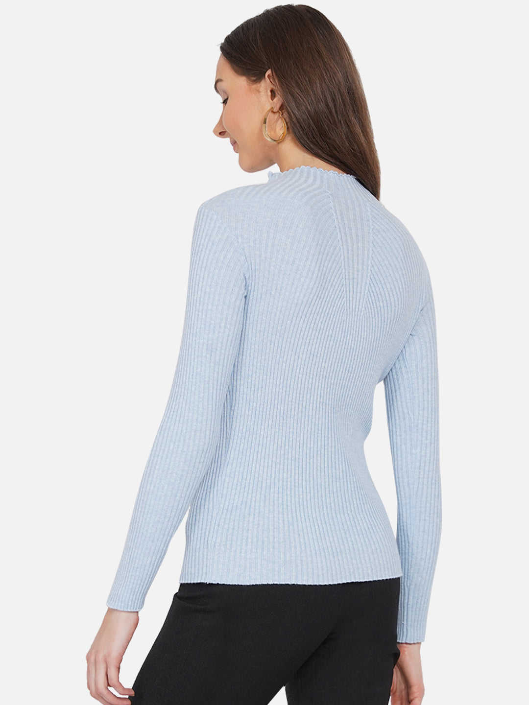 309 Ribbed High Neck Pullover I Sky Blue