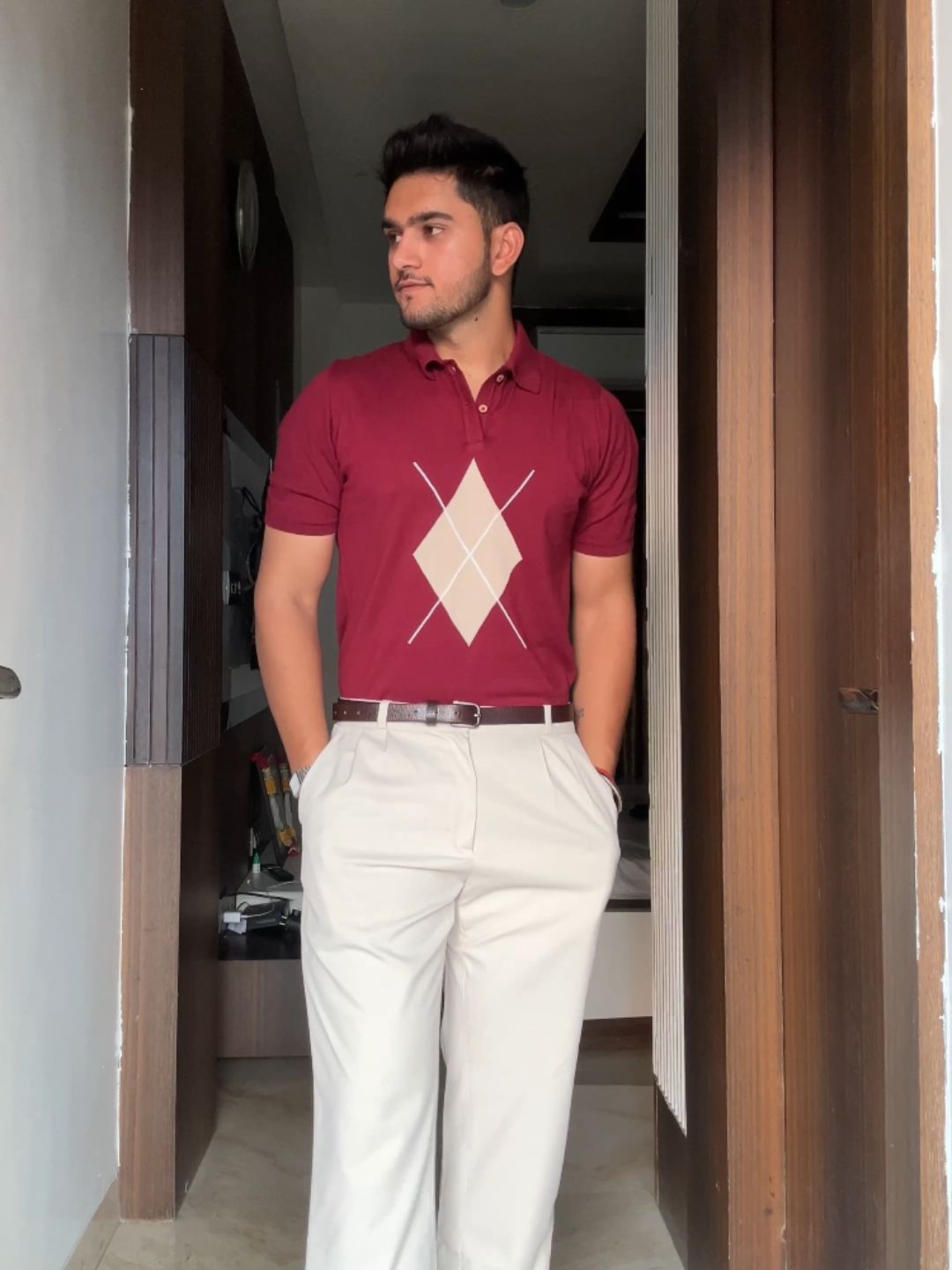 603 Argyle Knit Polo I Wine