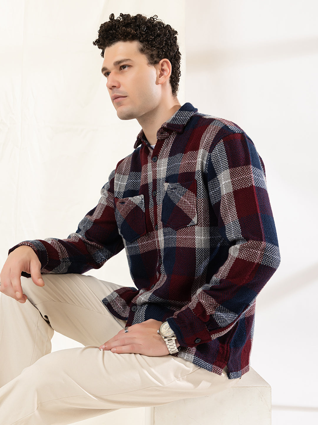 513 Men's Plaid Shacket Shirt I Wine