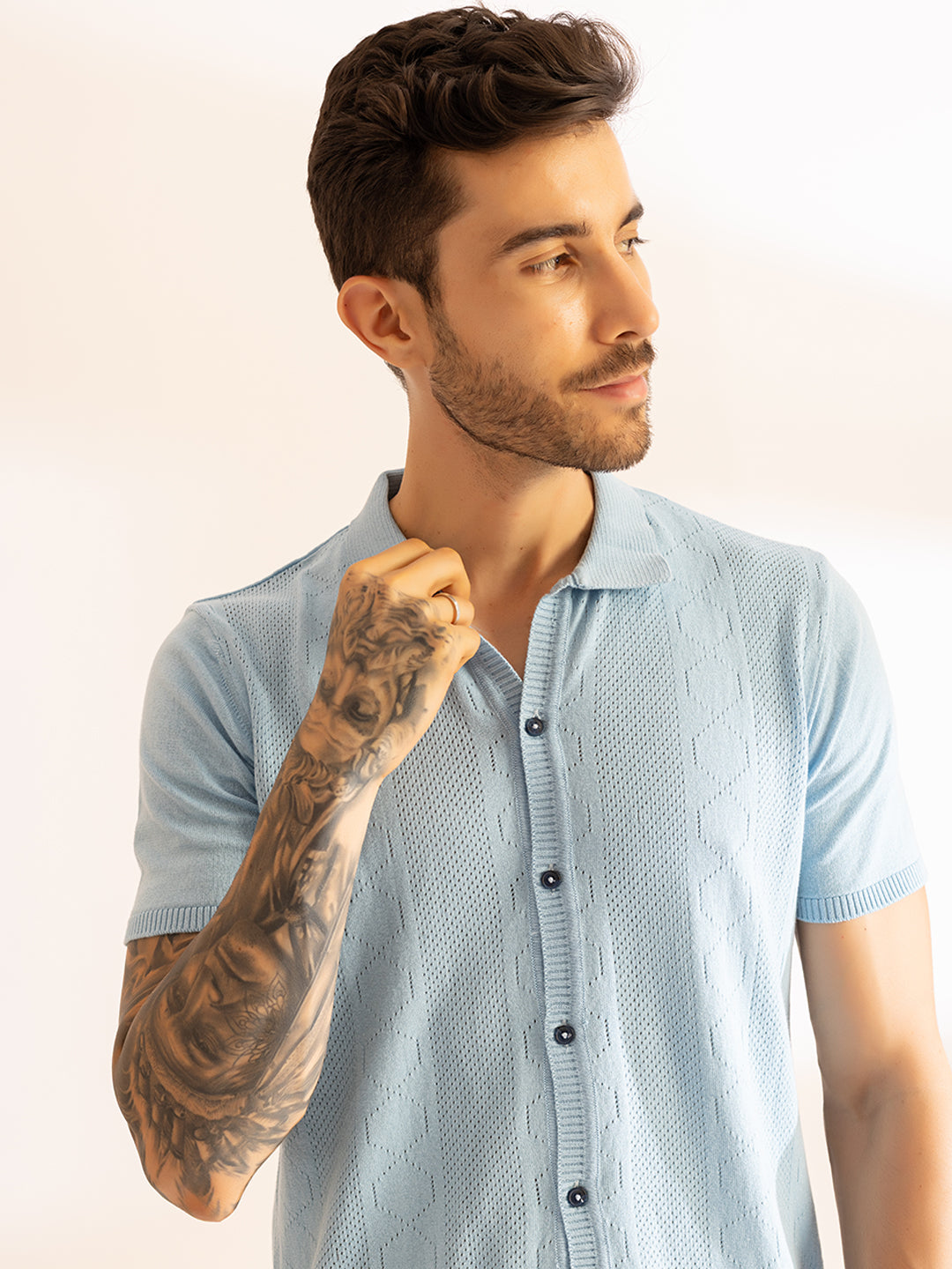 French Riviera Knit Front Button Polo I 625 Sky