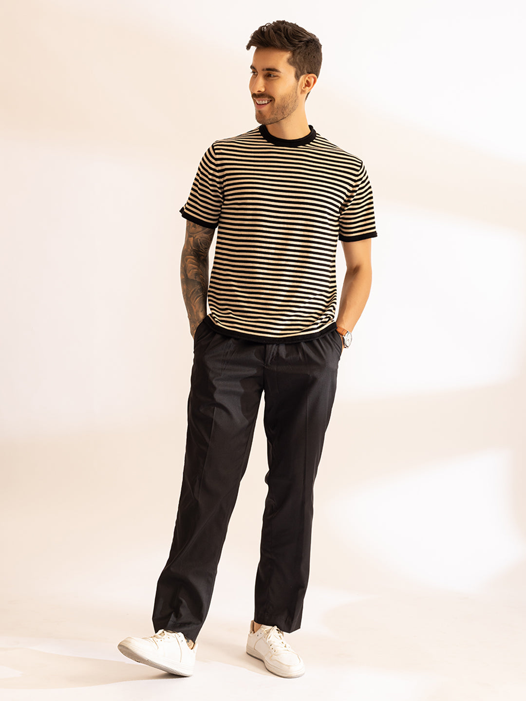 Korean Rolling Neck Knit T-shirt I OatBlack