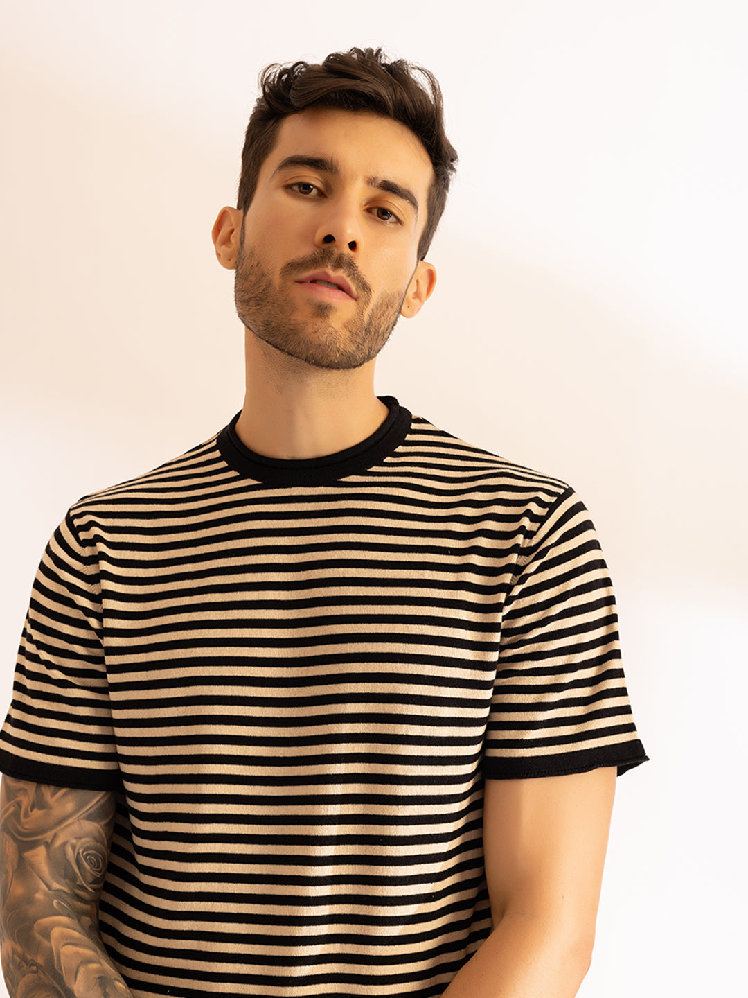 Korean Rolling Neck Knit T-shirt I OatBlack