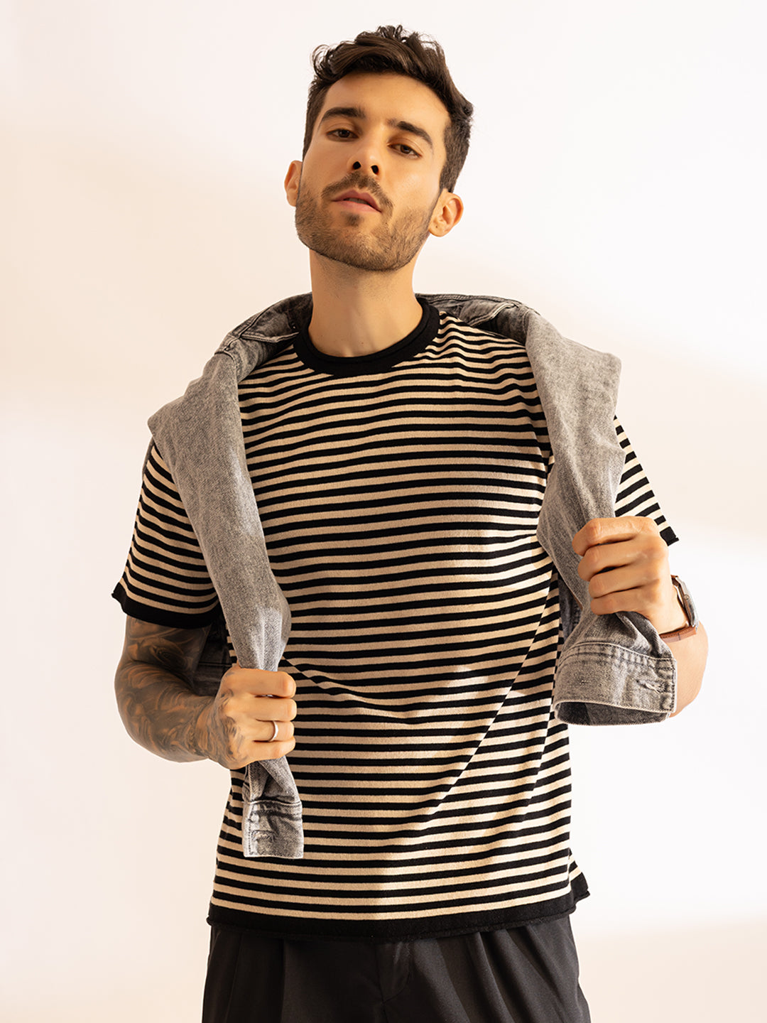 Korean Rolling Neck Knit T-shirt I OatBlack