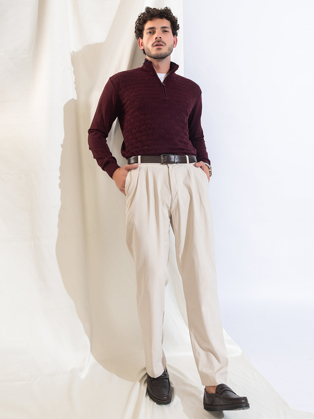 249 Half Zip Fuzzy Pullover I Woolmark Certified I Maroon