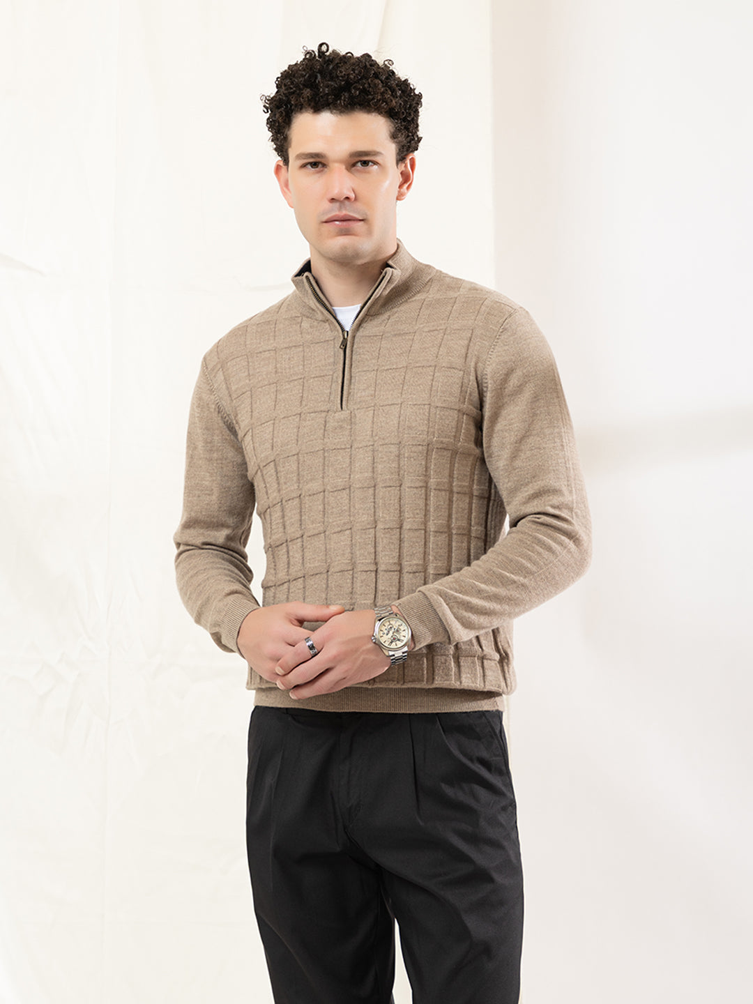 248 Half Zip Fuzzy Pullover I Woolmark Certified I Camel