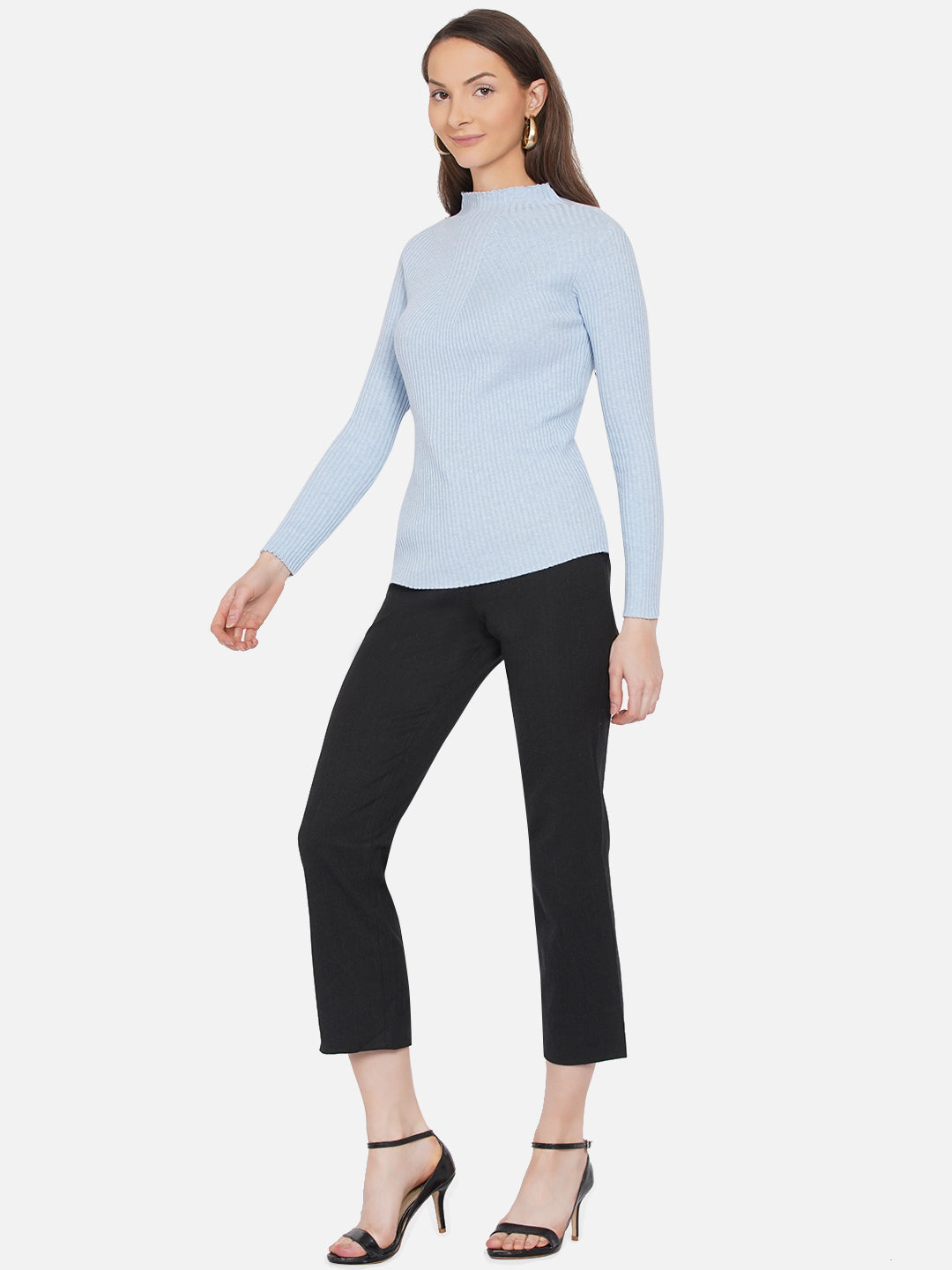 309 Ribbed High Neck Pullover I Sky Blue
